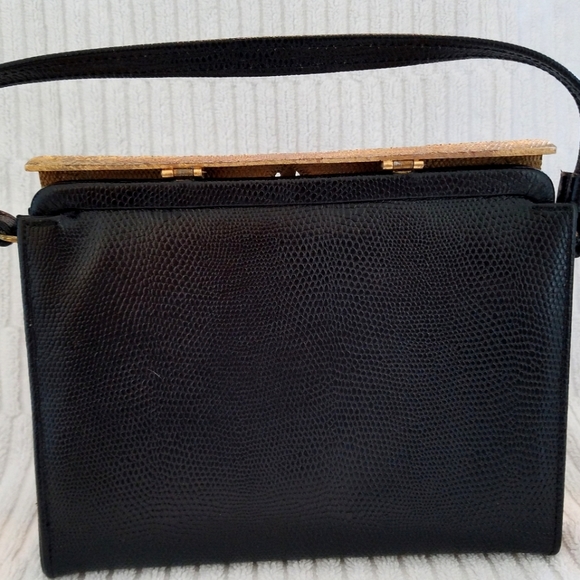 Vintage lizard print leather embellished handbag - Picture 3 of 8